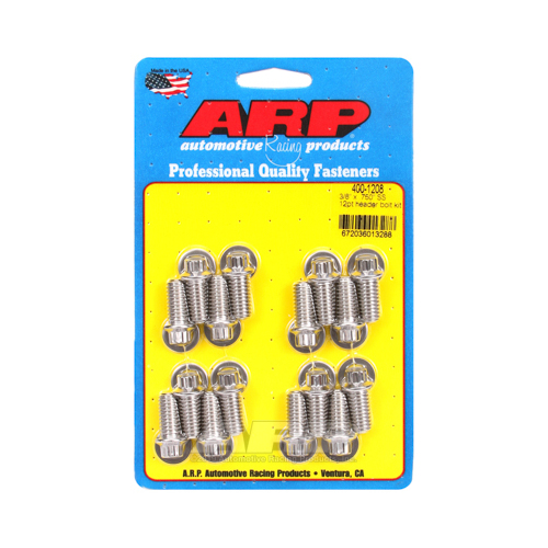 ARP Header Bolts, 12-Point, 5/16 in. Wrench, Stainless Steel, Polished, 3/8 in.-16, 0.750 in. UHL, Set of 16