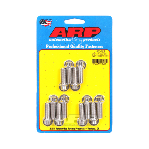 ARP Header Bolts, 12-Point, 5/16 in. Wrench, Stainless Steel, Polished, 3/8 in.-16, 1.000 in. UHL, Set of 12
