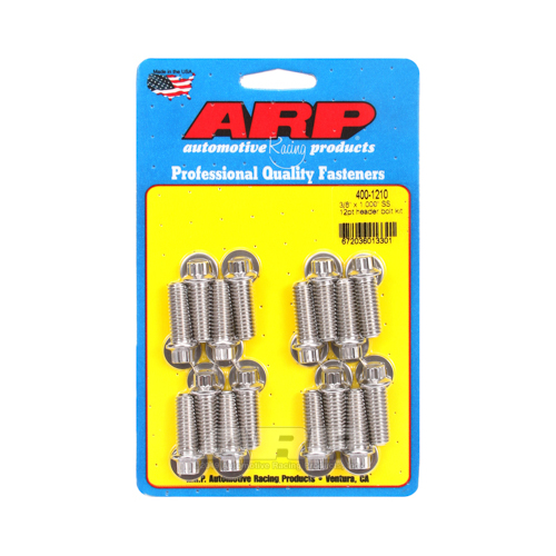 ARP Header Bolts, 12-Point, 5/16 in. Wrench, Stainless Steel, Polished, 3/8 in.-16, 1.000 in. UHL, Set of 16