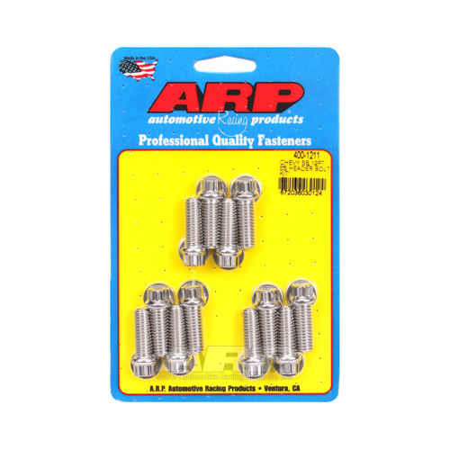 ARP Header Bolts, 12-Point, 3/8 in. Wrench, Stainless Steel, Polished, 3/8 in.-16, 1.000 in. UHL, Set of 12