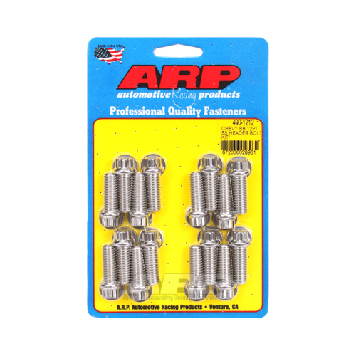 ARP Header Bolts, 12-Point, 3/8 in. Wrench, Stainless Steel, Polished, 3/8 in.-16, 1.000 in. UHL, Set of 16