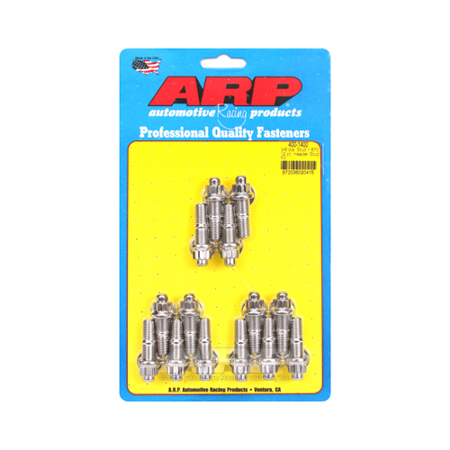 ARP Header Studs, 12-Point Nuts, Stainless Steel, Polished, 3/8 in.-16, 1.670 in. UHL, Set of 14