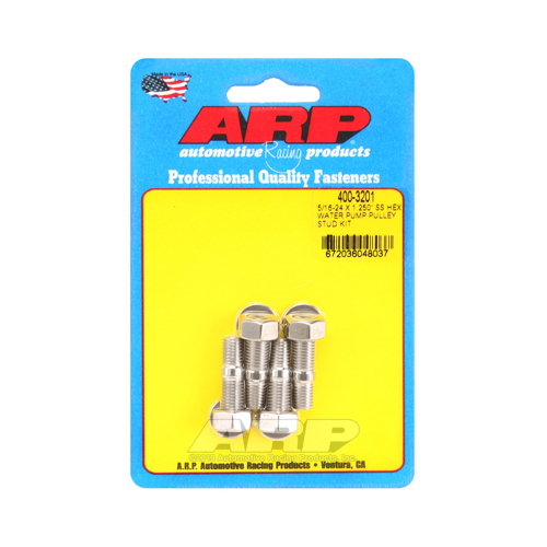 ARP Studs, Water Pump Pulley, Hex Head, 1/2 in. Wrench, ARP Stainless, Polished, 5/16 in.-24 Thread, 1.25 in. OAL, Set of 4