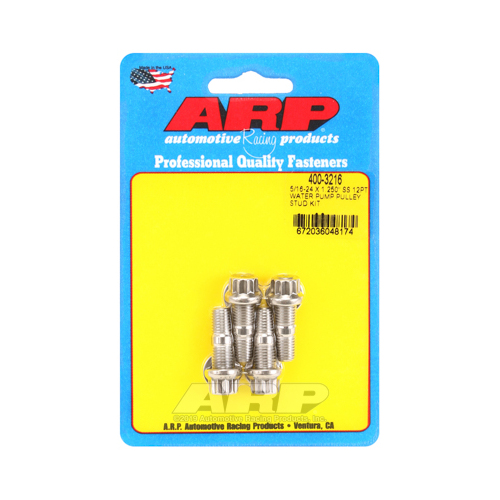 ARP Studs, Water Pump Pulley, 12-point Head, 3/8 in. Wrench, ARP Stainless, Polished, 5/16 in.-24 Thread, 1.25 in. OAL, Set of 4
