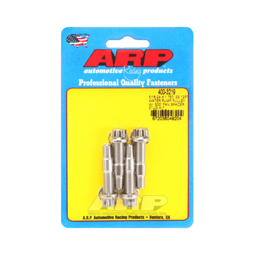 ARP Studs, Water Pump Pulley, 12-point Head, 3/8 in. Wrench, ARP Stainless, Polished, 5/16 in.-24 Thread, 1.75 in. OAL, Set of 4