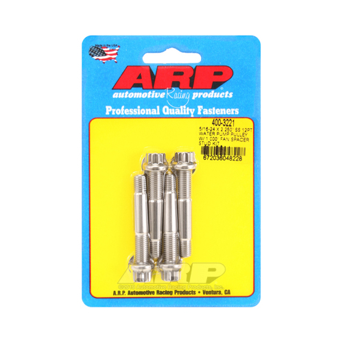 ARP Studs, Water Pump Pulley, 12-point Head, 3/8 in. Wrench, ARP Stainless, Polished, 5/16 in.-24 Thread, 2.25 in. OAL, Set of 4