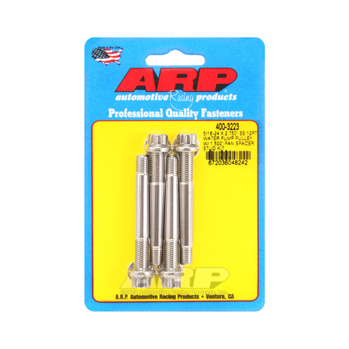 ARP Studs, Water Pump Pulley, 12-point Head, 3/8 in. Wrench, ARP Stainless, Polished, 5/16 in.-24 Thread, 2.75 in. OAL, Set of 4