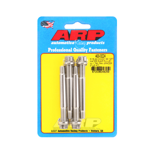 ARP Studs, Water Pump Pulley, 12-point Head, 3/8 in. Wrench, ARP Stainless, Polished, 5/16 in.-24 Thread, 3 in. OAL, Set of 4