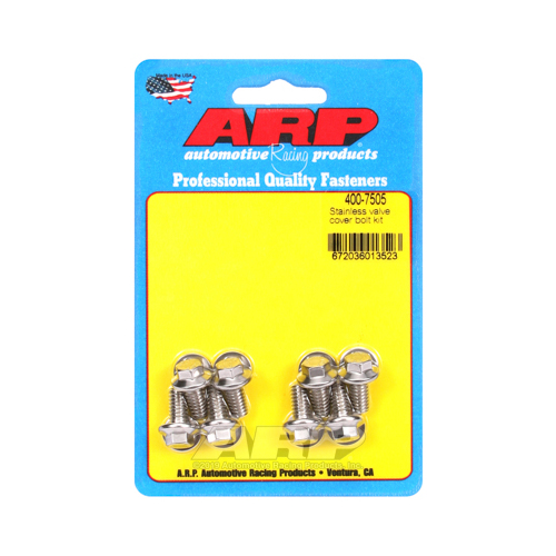 ARP Valve Cover Bolts, Stainless Hex, Stamped Steel Cover, 1/4 in.-20 Thread, Set of 8
