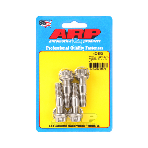 ARP Studs, Stainless, Polished, 12-Point, M10 x 1.25mm, M10-1.50mm, 1.900 in. Length, Set of 4