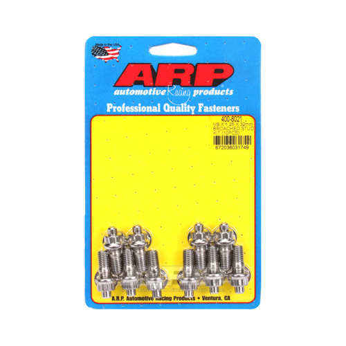 ARP Studs, Stainless, Polished, 12-Point, M8 x 1.25mm, M8-1.25mm, 1.25 in. Length, Set of 10