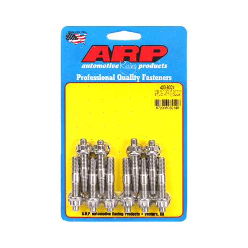 ARP Studs, Stainless, Polished, 12-Point, M8 x 1.25mm, M8-1.25mm, 2.00 in. Length, Set of 10