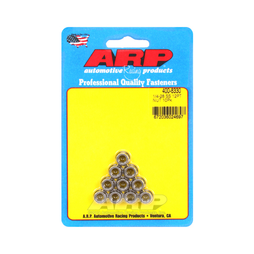 ARP Nut, 12-point, ARP Stainless Steel, Polished, 1/4 in.-28 Thread, 180000psi, Set of 10