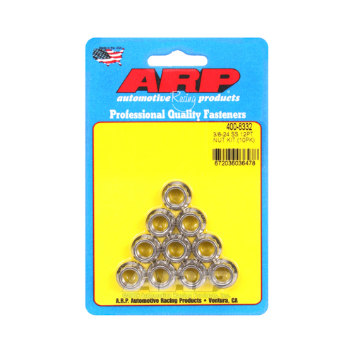 ARP Nut, 12-point, ARP Stainless Steel, Polished, 3/8 in.-24 Thread, 180000psi, Set of 10