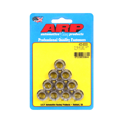 ARP Nut, 12-point, ARP Stainless Steel, Polished, 7/16 in.-20 Thread, 180000psi, Set of 10