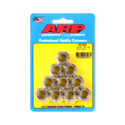 ARP Nut, 12-point, ARP Stainless Steel, Polished, 1/2 in.-20 Thread, 180000psi, Set of 10
