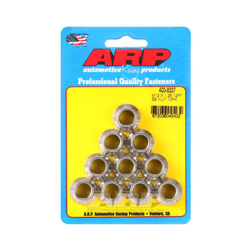 ARP Nut, 12-point, ARP Stainless Steel, Polished, 12mm x 1.25 Thread, 180000psi, Set of 10