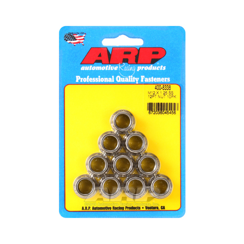 ARP Nut, 12-point, ARP Stainless Steel, Polished, 12mm x 1.25 Thread, 180000psi, Set of 10
