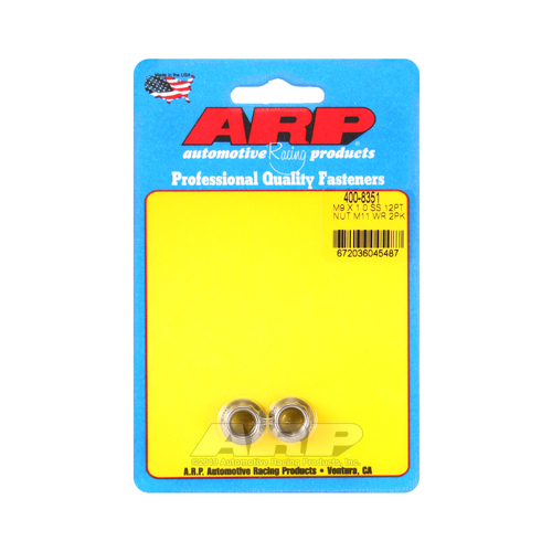 ARP Nut, 12-point, ARP Stainless Steel, Polished, 9mm x 1 Thread, 180000psi, Set of 2