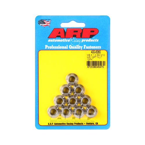 ARP Nut, 12-point, 8740 Chromoly, Steel, Black, 8mm x 1 Thread, 180000psi, Set of 10