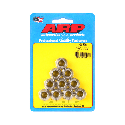 ARP Nut, 12-point, ARP Stainless Steel, Polished, 10mm x 1.25 Thread, 180000psi, Set of 10