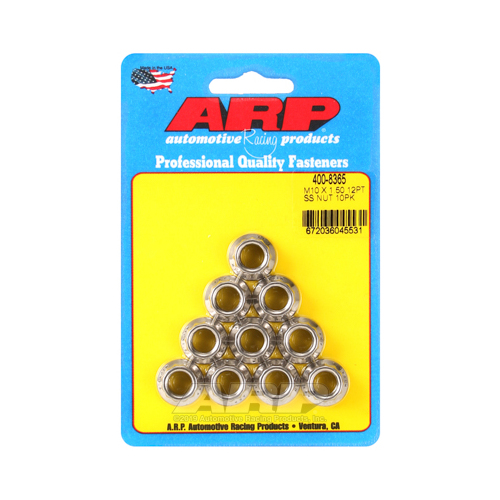 ARP Nut, 12-point, ARP Stainless Steel, Polished, 10mm x 1.5 Thread, 180000psi, Set of 10
