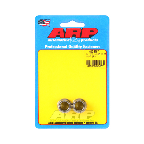 ARP Nut, 12-point, ARP Stainless Steel, Polished, 12mm x 1 Thread, 180000psi, Set of 2