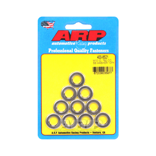 ARP Washer, Hardened, High Performance, Chamfer, Flat, 10mm ID, 19.1mm OD, 3mm Thick, Stainless Steel, Polished, Set of 10
