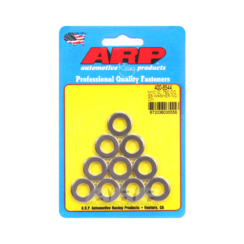 ARP Washer, Hardened, High Performance, Flat, 10mm ID, 19.1mm OD, 3mm Thick, Stainless Steel, Polished, Set of 10