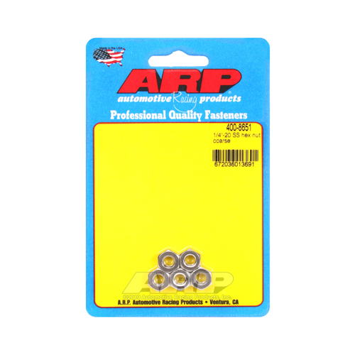 ARP Nut, Hex Head, Stainless Steel, Polished, 1/4 in.-20 Standard Thread, Set of 5