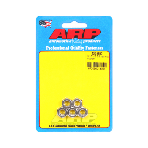 ARP Nut, Hex Head, Stainless Steel, Polished, 5/16 in.-18 Standard Thread, Set of 5
