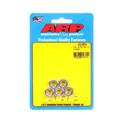 ARP Nut, Hex Head, Stainless Steel, Polished, 3/8 in.-16 Standard Thread, Set of 5