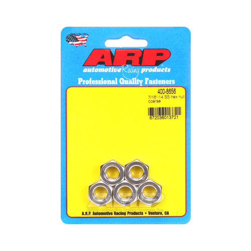 ARP Nut, Hex Head, Stainless Steel, Polished, 7/16 in.-14 Standard Thread, Set of 5