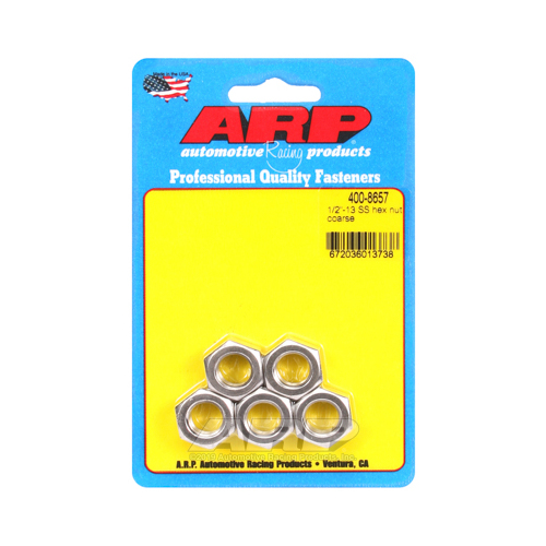 ARP Nut, Hex Head, Stainless Steel, Polished, 1/2 in.-13 Standard Thread, Set of 5