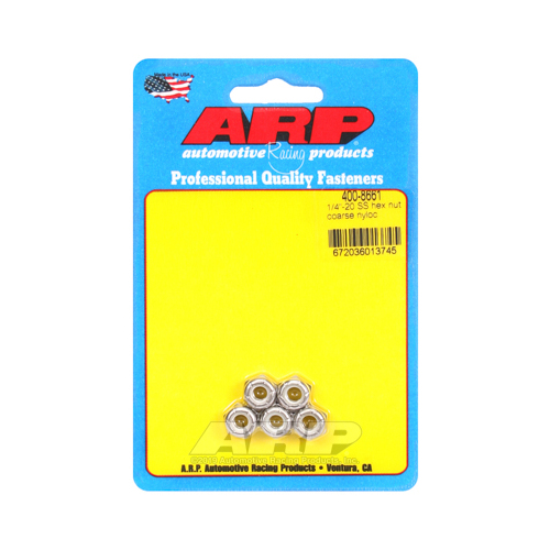 ARP Nut, Hex Head, Stainless Nyloc, Polished, 1/4 in.-20 Standard Thread, Set of 5
