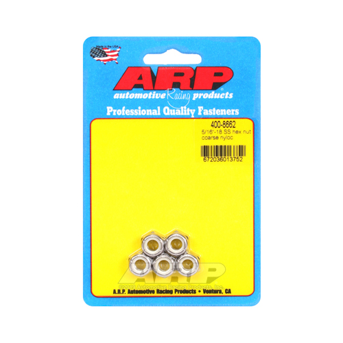 ARP Nut, Hex Head, Stainless Nyloc, Polished, 5/16 in.-18 Standard Thread, Set of 5