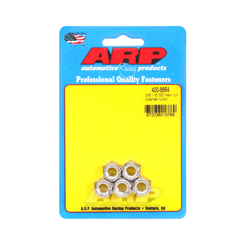 ARP Nut, Hex Head, Stainless Nyloc, Polished, 3/8 in.-16 Standard Thread, Set of 5