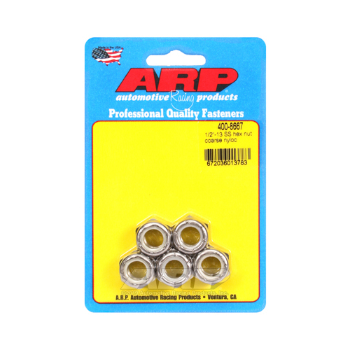 ARP Nut, Hex Head, Stainless Nyloc, Polished, 1/2 in.-13 Standard Thread, Set of 5