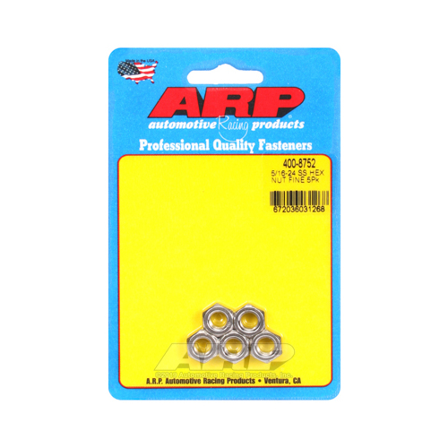 ARP Nut, Hex Head, Stainless Steel, Polished, 5/16 in.-24 Fine Thread, Set of 5