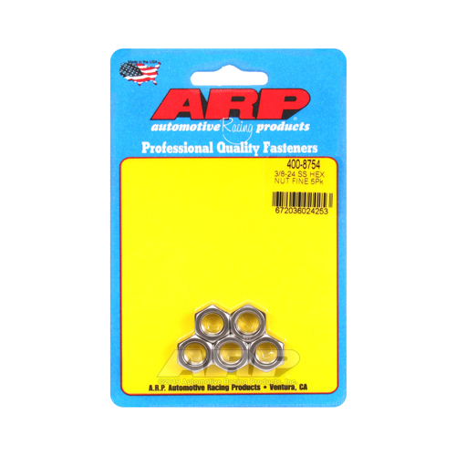 ARP Nut, Hex Head, Stainless Steel, Polished, 3/8 in.-24 Fine Thread, Set of 5