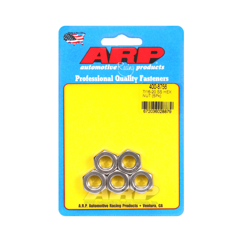 ARP Nut, Hex Head, Stainless Steel, Polished, 7/16 in.-20 Fine Thread, Set of 5