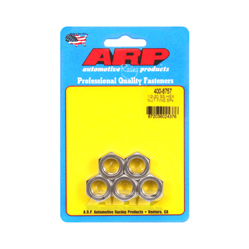 ARP Nut, Hex Head, Stainless Steel, Polished, 1/2 in.-20 Fine Thread, Set of 5