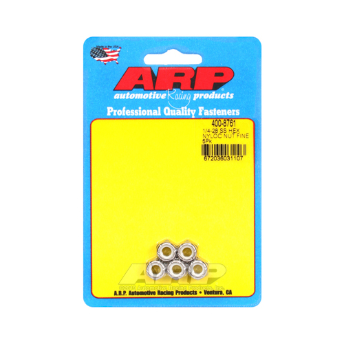 ARP Nut, Hex Head, Stainless Nyloc, Polished, 1/4 in.-28 Fine Thread, Set of 5