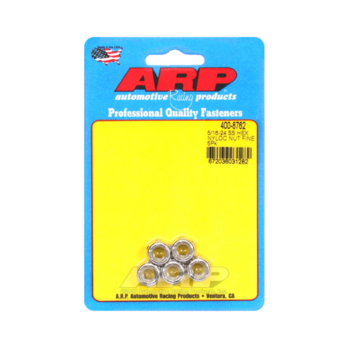 ARP Nut, Hex Head, Stainless Nyloc, Polished, 5/16 in.-24 Fine Thread, Set of 5
