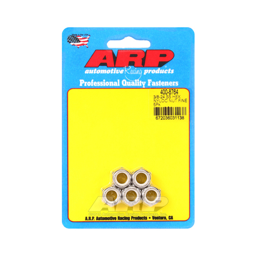 ARP Nut, Hex Head, Stainless Nyloc, Polished, 3/8 in.-24 Fine Thread, Set of 5