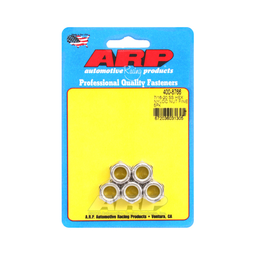ARP Nut, Hex Head, Stainless Nyloc, Polished, 7/16 in.-20 Fine Thread, Set of 5