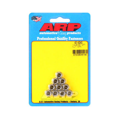 ARP Nut, 12-point, ARP Stainless Steel, Polished, 1/4 in.-20 Thread, 180000psi, Set of 10