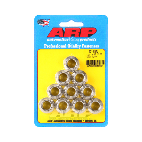 ARP Nut, 12-point, ARP Stainless Steel, Polished, 1/2 in.-13 Thread, 180000psi, Set of 10