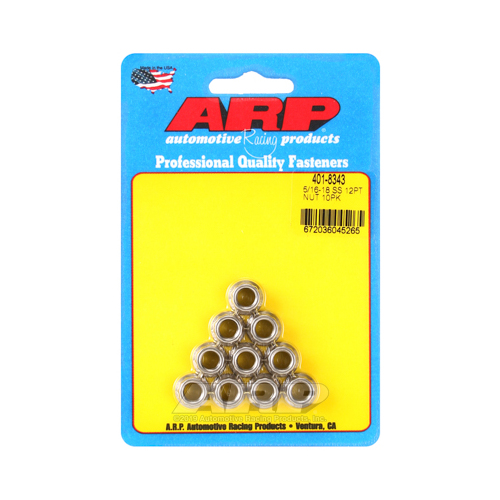 ARP Nut, 12-point, ARP Stainless Steel, Polished, 5/16 in.-18 Thread, 180000psi, Set of 10