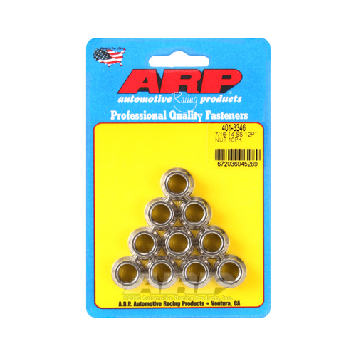 ARP Nut, 12-point, ARP Stainless Steel, Polished, 7/16 in.-14 Thread, 180000psi, Set of 10